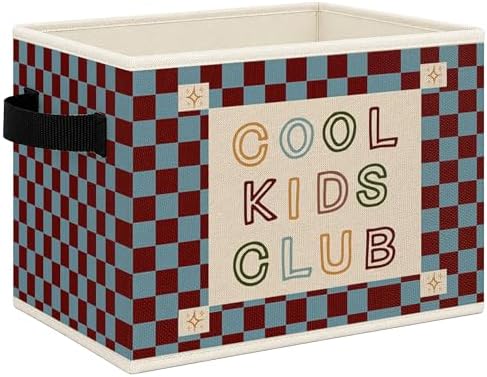 Kids Playroom Foldable Storage Bins Box with Handles, Cool Kids Club Checkered Collapsible Toys Books Clothes Organizer Basket for Toddler Boys Girls Nursery Room Bedroom Bathroom by Mcehtle