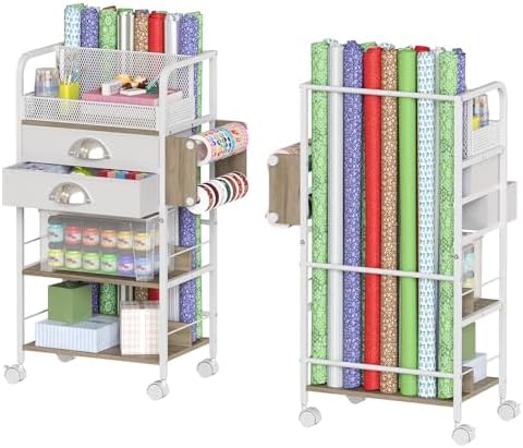 Rolling Wrapping Paper Storage Cart Organizer White by Unknown