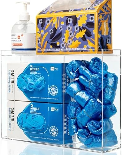 SEANADO Acrylic Disposable Glove Holder for Wall Mount or Tabletop , Clear Glove Box Organizer Rack Dispenser with Lid for Tissues, Beard Cover, Face Masks, Bags,Hairnet and Shoe Covers by SEANADO
