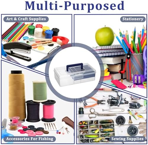 JUXYES Plastic Carry Storage Box with Removable Dividers, Clear Art Craft Supply Storage Bin Sewing Box with Handle Lid, 2 Layers Stationery Storage Case for School/Office Supplies (Pack of 2) - Image 7