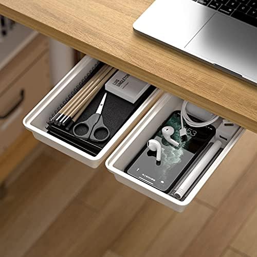 SVNNELP 2Pack Under Table Desk Drawer Storage Organizer Slide Out, Hidden Self-Adhesive Under Desktop Pencil Tray Drawer for Office,Classroom,Kitchen(S/white） by SVNNELP
