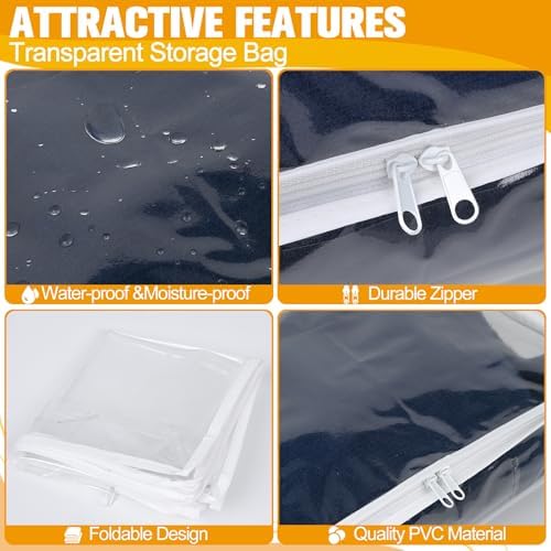 Plastic Storage Bags with Easy-Glide Zipper, Pack of 8, Durable Clear Vinyl Zippered Storage Bags for Clothes Sweaters Comforters Blankets Sheets Bedding (15.7 x 13.8 x 3.9 Inch, Transparent White) - Image 5