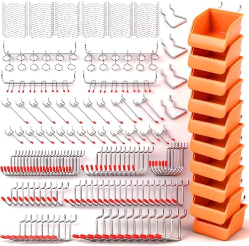 HORUSDY 238 PCS Pegboard Hooks Assortment Kit – 16 Types Heavy Duty Pegboard Accessories with Bins – Fits 1/8 & 1/4 Inch Pegboard Metal Hooks for Garage, Workshop, and Tool Storage Organization by HORUSDY