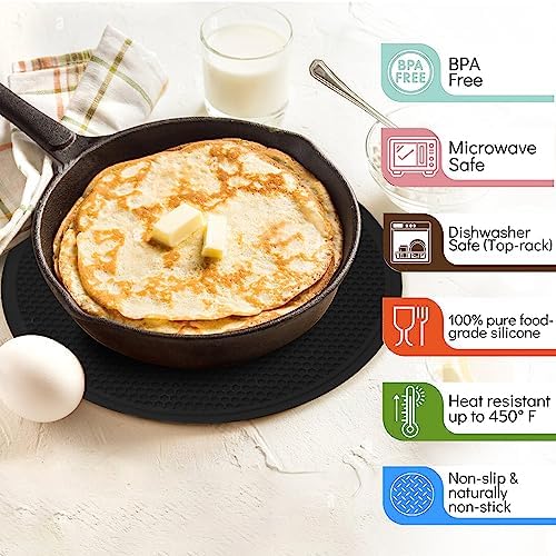 Silicone Microwave Mats, 12" Extra Large Multi-Use Microwave Mat Heat Resistant Silicone Trivet Mat Pot Holders Hot Pads for Kitchen, Silicone Cover Pad for Microwave Oven Hot Pot Pans, Black 2Pack - Image 5