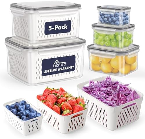 HOTEC 5-Pack Fruit Storage Container for Fridge, Food Storage Containers by Hotec