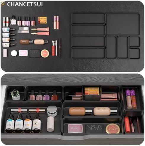 Black Bathroom Drawer Organizer Trays: 9 PC Stackable Desk Organizers Bin - Image 3