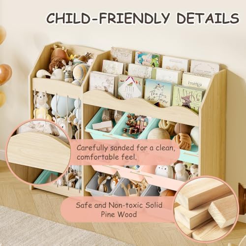 EXPERLAM Kids Toy Organizer, Scalloped Shelf, Plush Holder, 9 Colorful Bins - Image 6