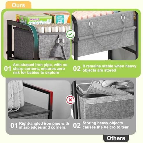 Cidaziya 2In1 Baby Diaper Caddy Organizer and Storage, 3 Tier Rolling Cart with Dividers and Drawers, Mobile Utility Cart Baby Dresser Clothes Organizer for Changing Table, Crib Nursery, Bedroom, Grey - Image 2