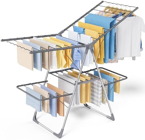 Sakugi Clothes Drying Rack, Foldable 2-Level with 55.5" Adjustable Wings by Sakugi