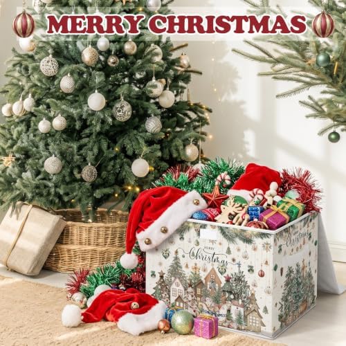 Briwooody Neutral Christmas Storage Bin with Lid and Carrying Handle Christmas Tree Foldable Storage Box Large Xmas Decorative Collapsible Container Basket for Organizing Closet Home Bedroom Gift - Image 5