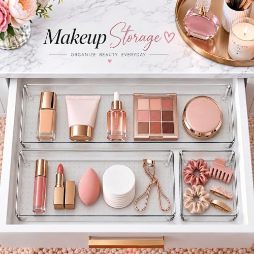 10 Pack Large Clear Drawer Organizer Trays, 3 Sizes, Non-Slip - Image 6