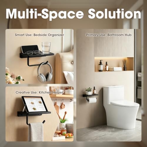 TRUSTMI Toilet Paper Holder with Shelf & Phone Stand, Matte Black - Image 4