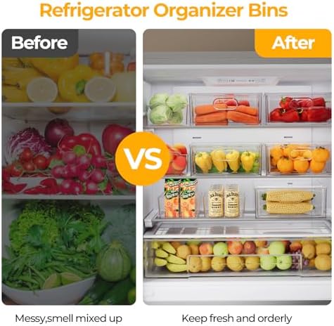 Refrigerator Organizer Bins with Pull-out Drawer 6 Pack Stackable Clear Fridge Drawer Organizer Fruit Vegetable Storage Containers for Kitchen Pantry Organization (2 Large+4 Medium) - Image 5