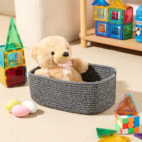 MiniArk Small Storage Baskets for Organizing | Closet Organizer Bins | Shelf Toy Basket | Woven Rope Baskets | Cube Decorative Box | Shallow Basket | 11.5x7.5x4.7” | 3 Packs Dark Gray - Image 4