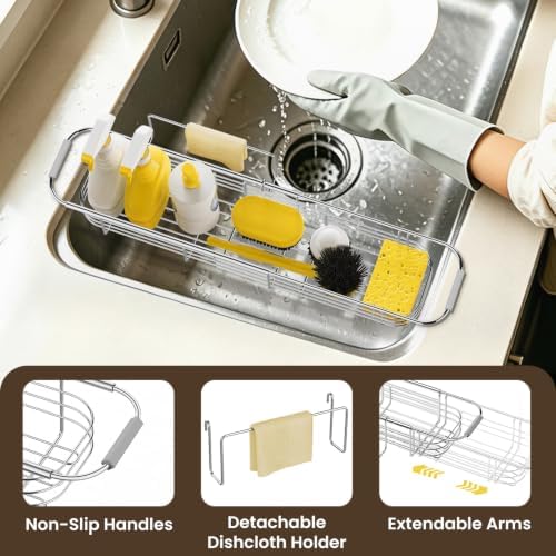 DELLAN Over The Sink Caddy, Expandable Kitchen Sink Caddy Sponge Holder - Image 3