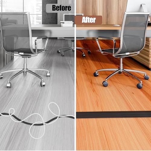 Floor Cord Cover Self Adhesive Cord Hider,20FT Cable Management, Extension Strip Protector for Wires, Prevent Cable Trips for Offices, Gyms, Exhibitions Cavity:0.39"(W) x 0.27"(H) Black Wood - Image 5