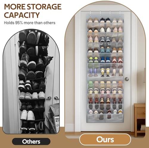 MISSLO 30 Pairs Over the Door Shoe Organizer Breathable Mesh Hanging Shoe Rack for Closet Storage with Wide Deep Pockets 10 Tier Shoes Holder Fit All the Family's Sneakers, Boots, Heels (Grey, 71") - Image 4