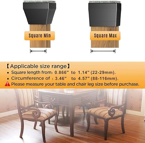 Square Chair Leg Protectors for Hardwood Floors.（Fit: 0.866" -1.14" Black）. - Image 2