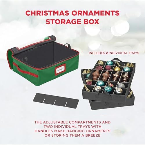 HOLDN’ STORAGE Christmas Ornament Storage Box with Dividers - Fits 48-3” Ornaments, 2 Removable Trays, Durable & Space-Saving, Clear Top Lid, Fits Underbed, Green - Image 4