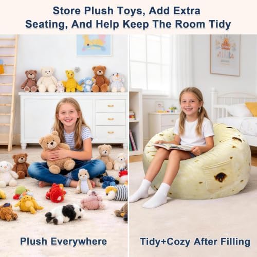 Lukeight Stuffed Animal Storage Bean Bag Chair Cover for Kids, Velvet Plush Toy Organizer Seat, Cover Only, No Filling Included, Long YKK Zipper, Side Pocket, Large 27"D x 16"H - Image 3