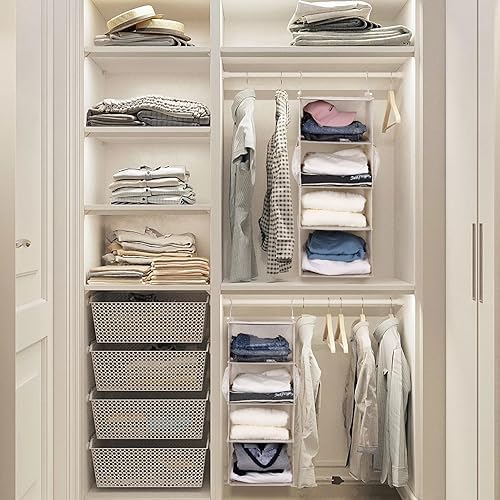 MAX Houser 4 Tier Shelf Hanging Closet Organizer, Closet Hanging Shelf with 2 Sturdy Hooks for Storage,2 Pack, Foldable (Beige) - Image 5