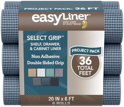 EasyLiner Select Grip Shelf Liner, Easy to Install & Cut to Fit, Non Slip, Non Adhesive, Drawer Shelf & Cabinet Liner for Kitchen, Bathroom, Pantry Cupboards, 20 in x 6 ft (6 Rolls), 36 ft, Navy Blue by DuckBrand
