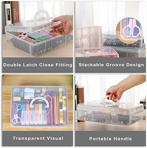 BTSKY 2-Tier Cute Bear Storage Box with Removable Divided Tray Portable Clear Plastic Art Craft Supply Organizer Stackable Home Office Supplies Storage Container for Pens Notes A4 papers etc (Coffee) - Image 4