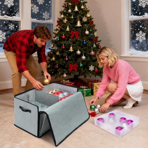 BALEINE Christmas Ornament Storage Box with Dividers, Premium Holiday Ornaments Storage Container Bin for Xmas Decorations (128 Ball, Green, Soft) - Image 6