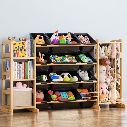 Toy Storage Organizer with Bookshelf and Stuffed Animal Storage - Kids Playroom Organization with 3 Shelves and 12 Bins - Toddler Living Room Toy Box for Collections - Nursery Bedroom Decor Essential by MirolamUS