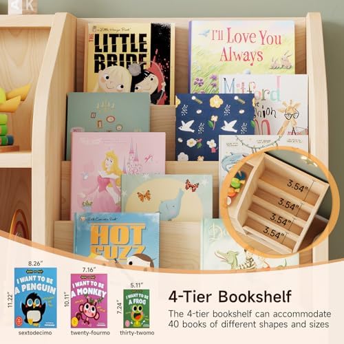 ONBRILL Toy Organizer with Bookshelf & Stuffed Animal Storage, Maple Wood - Image 5
