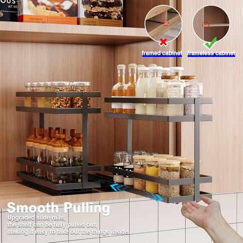 Mustorn Pull Out Spice Rack Organizer for Cabinet, 2 Tier Metal Slide Out Seasoning Organizer and Storage Heavy Duty Vertical Spice Rack Shelf Pullout for Kitchen Cabinets No Drilling(1 Pack, Black) - Image 4