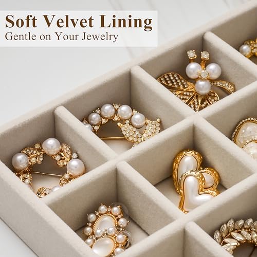 Velvet Jewelry Drawer Organizer Trays – Large Beige Stackable Jewelry Storage Inserts Set, 4-Layer Jewelry Tray Set for Earrings, Rings, Necklaces, Bracelets with Removable Dividers for Dresser,Vanity - Image 3