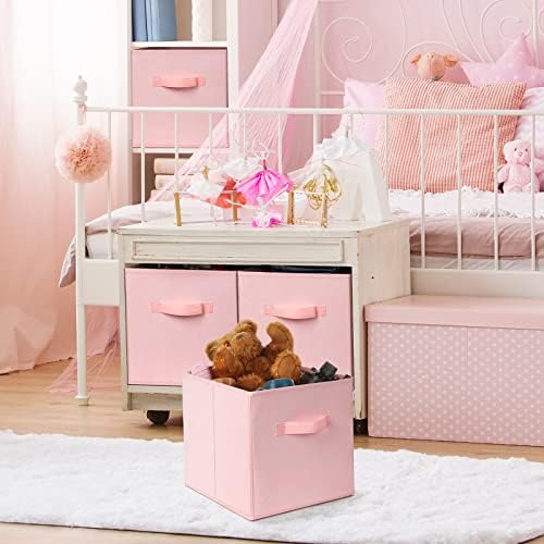 Criusia Storage Cubes - 11 Inch Heavy Duty Fabric Storage Bins for Shelves Closet, Cube Organizer - 8 Pack Collapsible Cube Storage Bins Baskets for Organizing Clothes Blankets Toys (Pink) - Image 3
