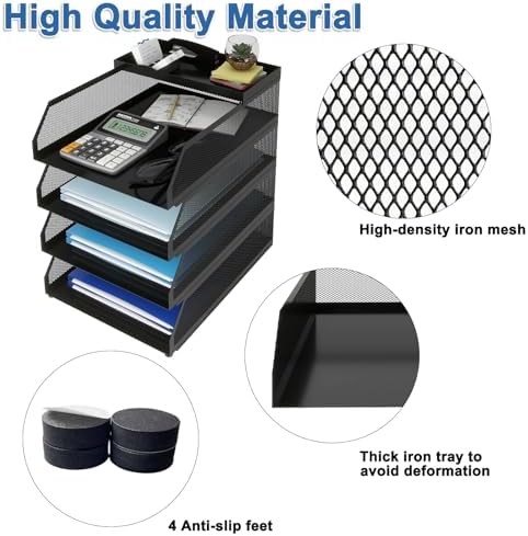 Natwind 4-Tier Stackable Metal Mesh Desk Paper Tray Organizer,Black - Image 3