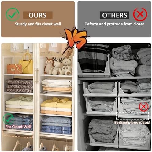 2-Tier Stackable Closet Organizers and Storage Basket, Wire Clothes Shelf Organizer Bins, Sweater Storage for Wardrobe Cupboard, Multifunctional Cube Storage Box for Kitchen Bath Laundry Room, White - Image 6