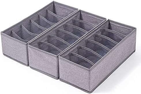 Qozary 3 Pack Sock Underwear Drawer Organizer Dividers, Collapsible Cabinet Closet Storage Boxes for Clothes, Socks, Lingerie, Underwear, Tie, Belt, Baby, Bedroom by Qozary