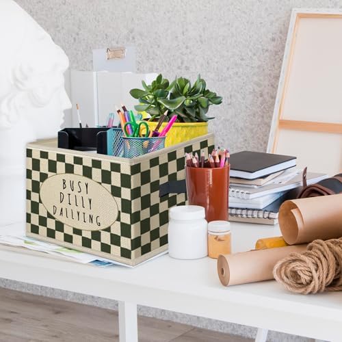 Funny Kids Playroom Foldable Storage Bins Box with Handles, Retro Neutral Checkered Collapsible Toys Books Clothes Organizer Basket for Kids Boys Girls Playroom Bedroom Bathroom - Image 3