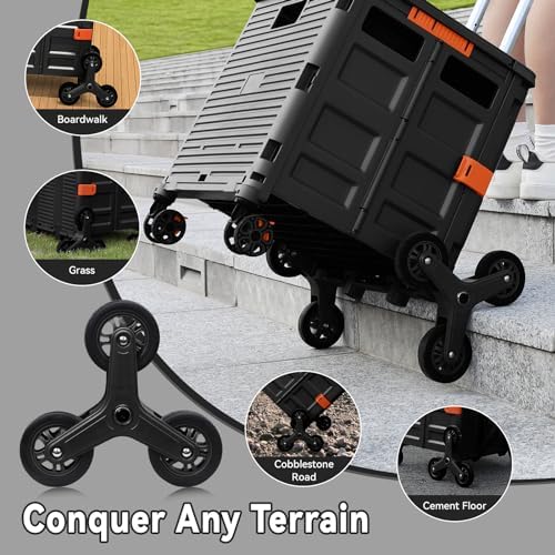 Foldable Utility Cart with Stair Climbing Wheels,Collapsible Rolling Crate with Magnetic Lid Telescopic Cover,Adjustable Telescoping Handle,360° Rotate Wheel Hand Cart for Teacher Shopping Moving - Image 3