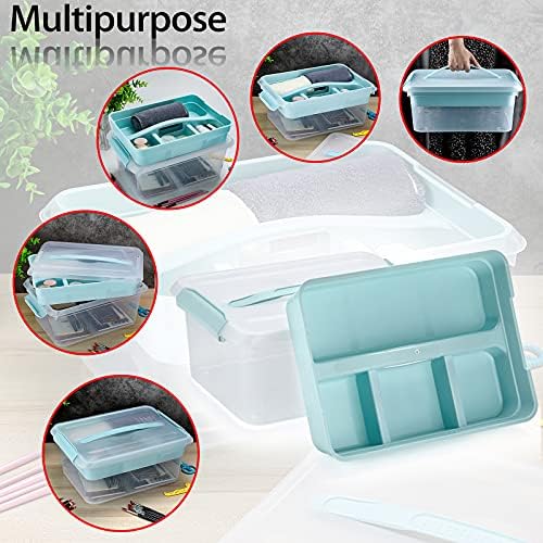 BTSKY Stack & Carry Box, Clear Plastic Storage Container Stackable Home Utility Box with Removable Tray Multi-Purpose Storage Bin for Organizing Stationery, Sewing, Art Craft Supplies(Blue) - Image 2