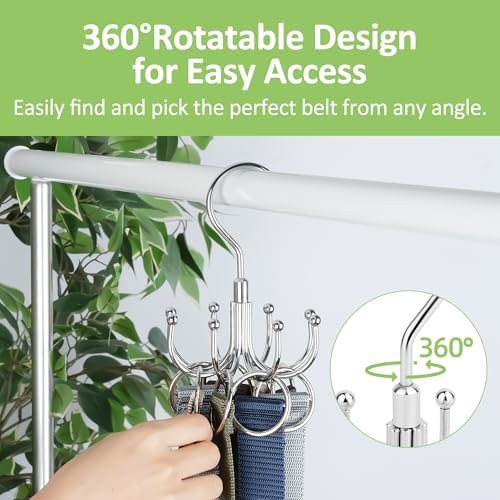 Belt Hanger for Closet, Rotating Belt Organizer, Holds 24 Belts, Silver - Image 2