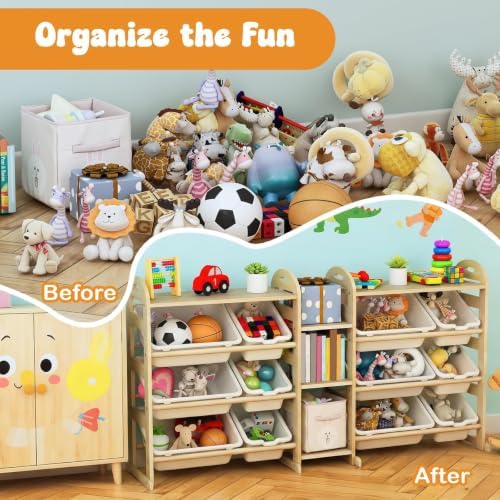 Toy Storage Organizer, 59.6" W White 5-Shelf Bookcase/Bookshelf with 12 Toy Bins, Large Toy Organizers and Storage, Toy Box for Playrooms, Bedrooms Organization - Image 5
