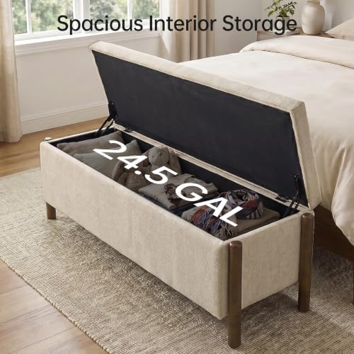 Usaint 47" Fabric Upholstered End of Bed Storage Ottoman Bench, Khaki - Image 3