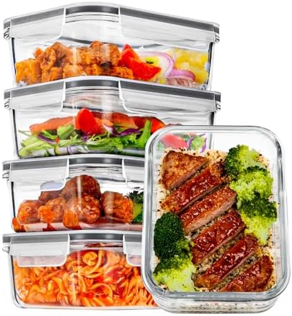 Vtopmart 5Pack 30oz Glass Meal Prep Container Sets with Lids, Grey by Vtopmart