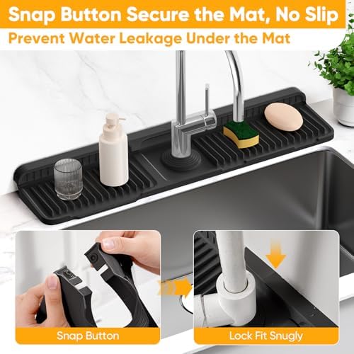 24'' Longer Faucet Mat for Kitchen Sink Splash Guard[7° Slope Fast Self-draining][Snap Lock Fit]Kitchen Sink Faucet Mat Splash Guard Kitchen Sink Area Water Splash Guard Behind Faucet Draining Mat - Image 4