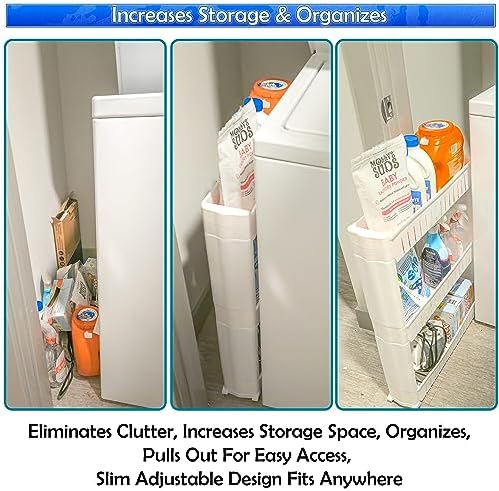 Slim Rolling Storage Cart - Narrow Slide Out Shelving Utility Cart - Mobile Storage for Laundry, Bathroom, Kitchen & Between Washer and Dryer (Black, 3 Tier) - Image 3