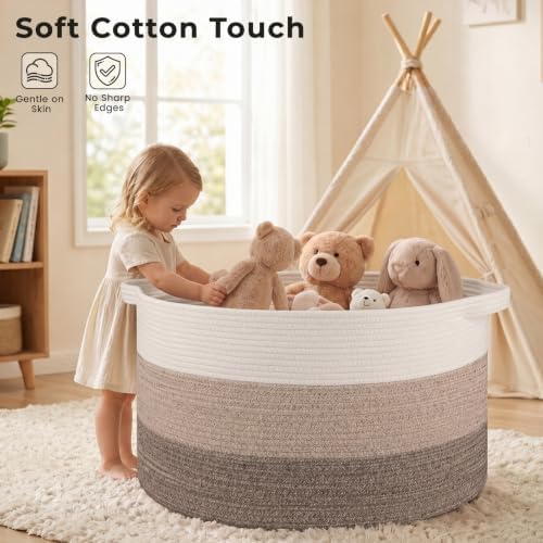 OIAHOMY 90L Extra Large Blanket Basket - Decorative Cotton Rope Storage Basket for Bedroom, Living Room & Nursery - Woven Laundry Hamper for Organizing Blankets, Clothes & Toys - Gradient Brown - Image 5