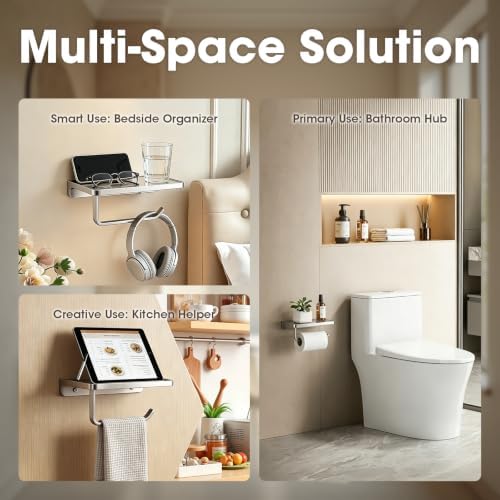 TRUSTMI Toilet Paper Holder with Shelf & Phone Stand, Brushed Nickel - Image 4