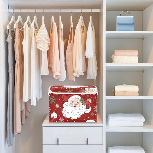 Christmas Santa Claus Storage Bins with Lids and Carrying Handle,Foldable Storage Boxes Organizer Containers Baskets Cube with Cover for Home Bedroom Closet Office - Image 6