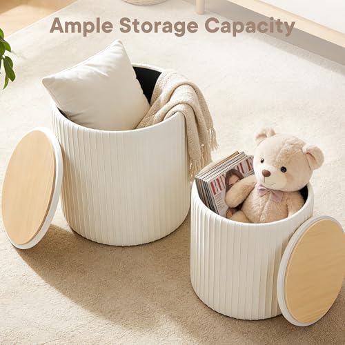 DUMOS Round Ottomans with Storage, Vanity Stool, Foot Stool, Set of 2 - Image 5