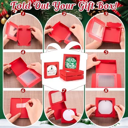 50 Pcs Christmas Sublimation Blanks Ornament Gift Box, Red - Image 3